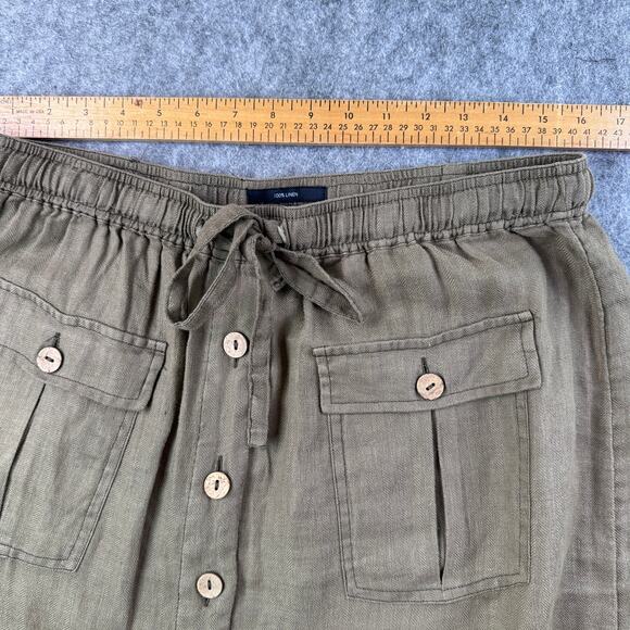 Nicole Miller Women's XL 100% Linen Drawstring Olive Button Front Long Skirt - Picture 4 of 6